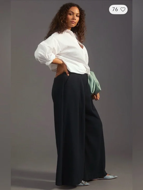 ANTHROPOLOGIE MAEVE Pleated Trousers Wide-Leg Black Pants 10 - Picture 5 of 14